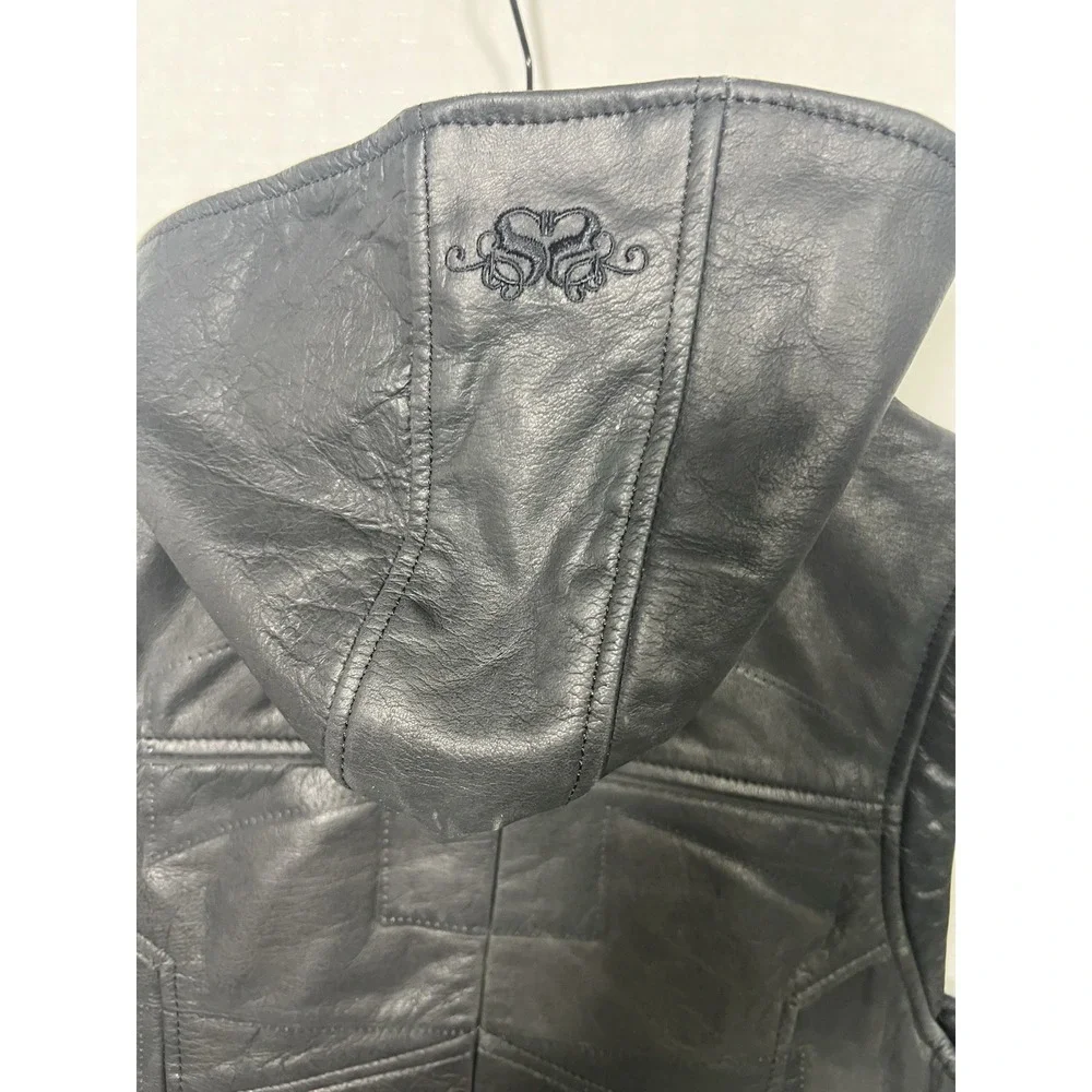 Speed And Strength Hell's Belles Leather Hoodie Vest Women's LARGE Black - Picture 9 of 11